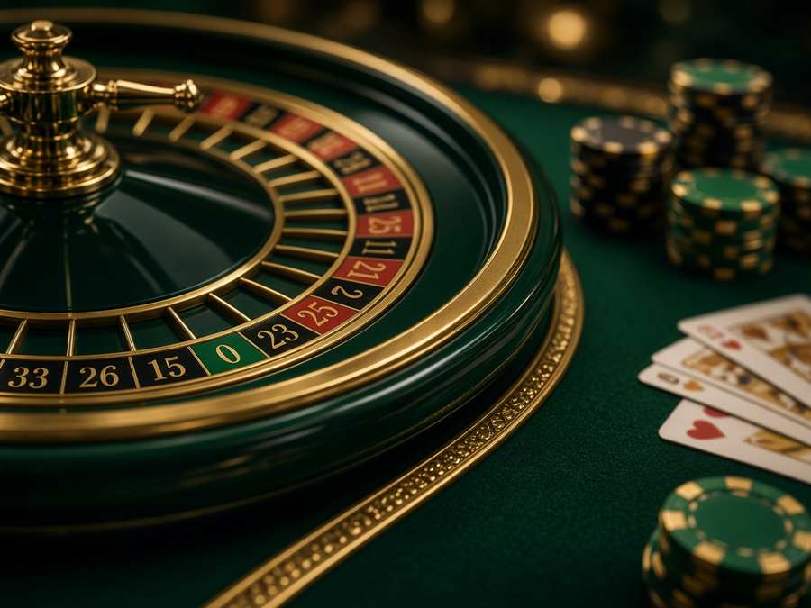 Roulette wheel and casino table details